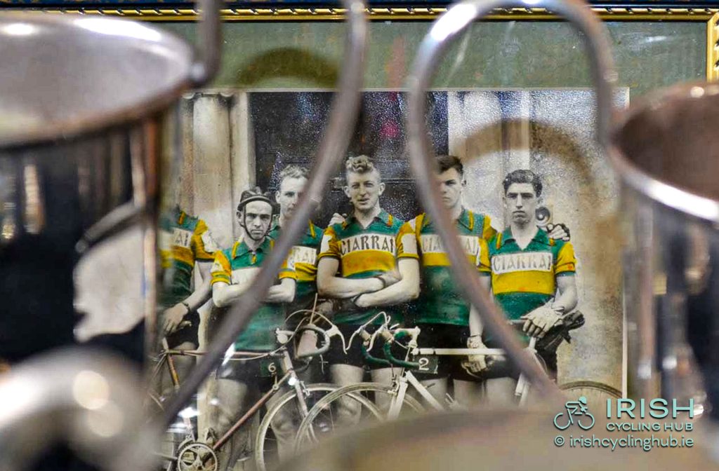 The 1956 Kerry Rás Tailteann team with overall winner Paudie Fitzgerald in the centre of the picture frame.