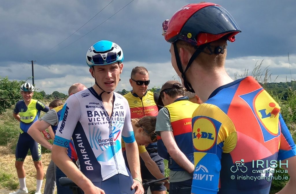 Seth Dunwoody and Liam O'Brien after the 2025 Irish Men's National Road Race Championships.