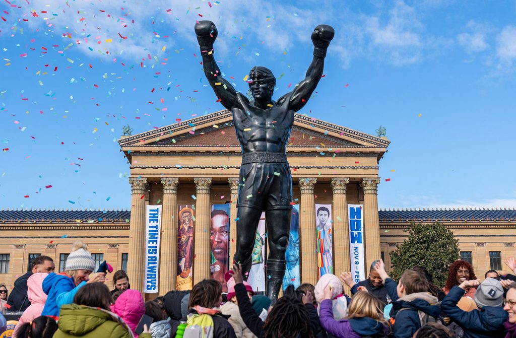 The Rocky Statue and the Rocky Steps in front of the Philadelphia Museum of Art.