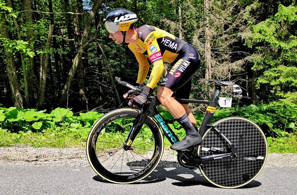 Primož Roglič, Team Jumbo Visma, at the 2020 Slovenian Time Trial championship ascending to Pokljuka, finished as 2nd, 8.5s behind Tadej Pogačar.