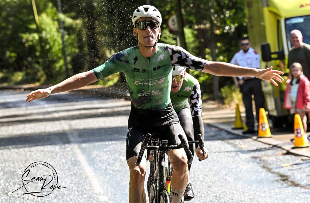 Cian Keogh winning the 2025 Leinster Road Race Championship.