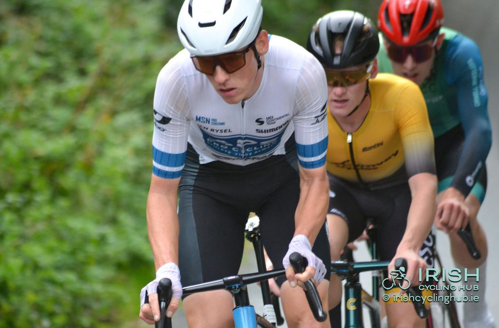 Conn McDunphy, Dean Harvey, and Seán O'Kane trying to bridge to the front of the race. 