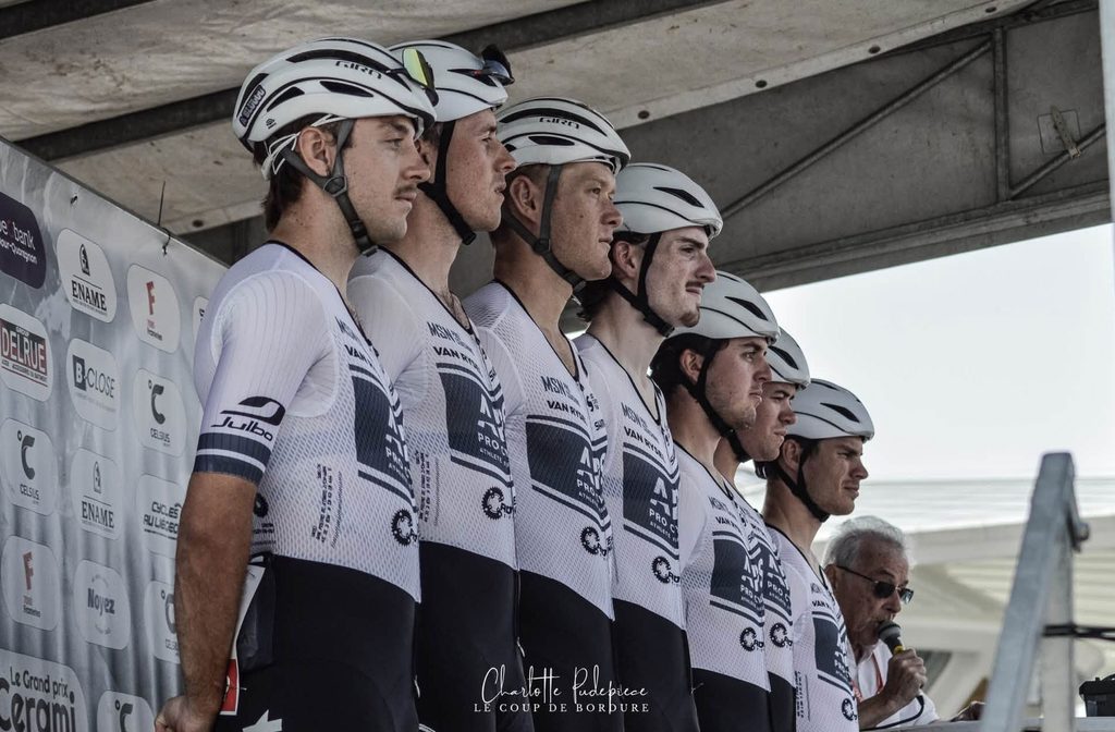 McDunphy, with his APS Pro Cycling by Team Cadence Cyclery teammates at the 2026 GP Cerami. 