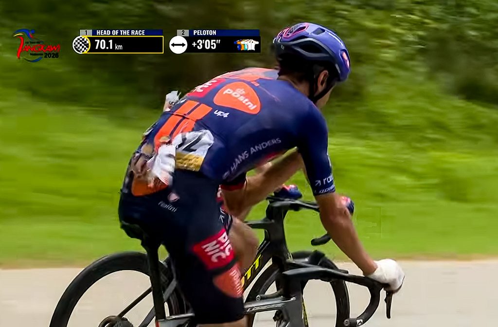 Mattia (Gaffuri) a bit worse for wear with his bandaged wrist after his spill on Stage 4.