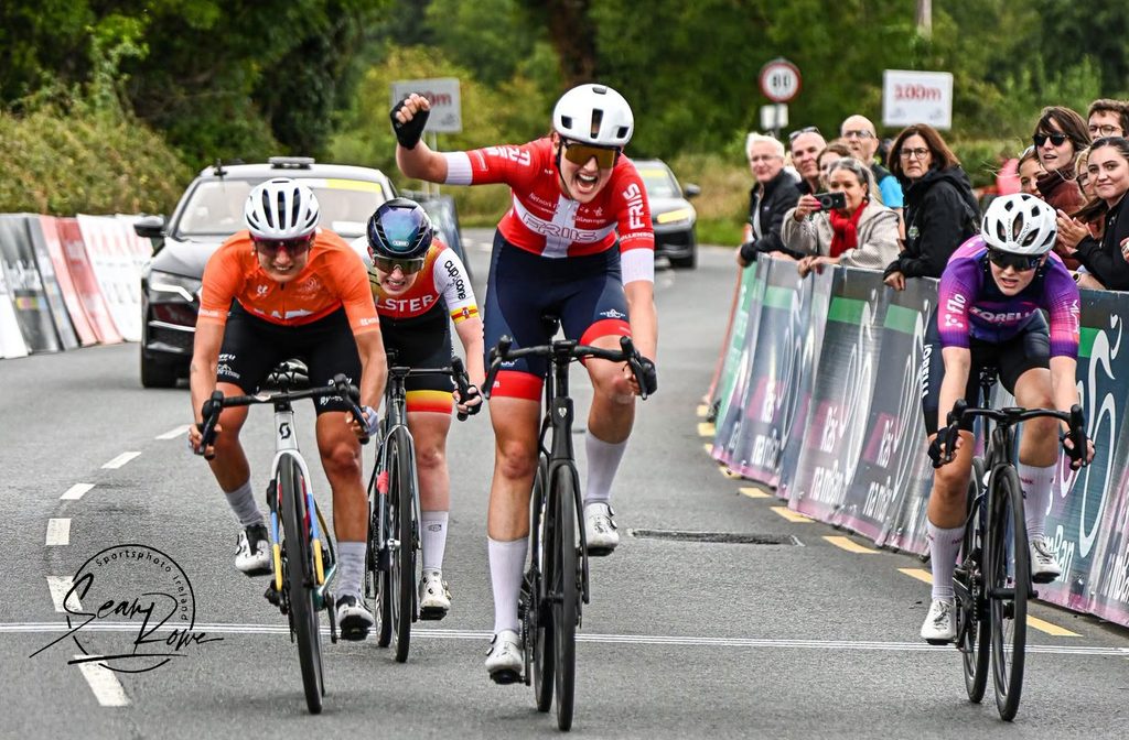 Silje Weitze Antvorskov, Team Friis, wins Stage 3 of the 2026 Rás na mBan around Carrick-on-Suir.