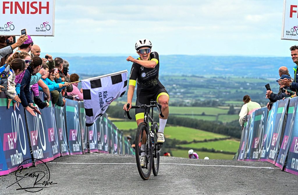 Noor Dekker, WV Breda Women Cycling Team, wins Stage 4 of the 2026 Rás na mBan atop Corrabut Gap.