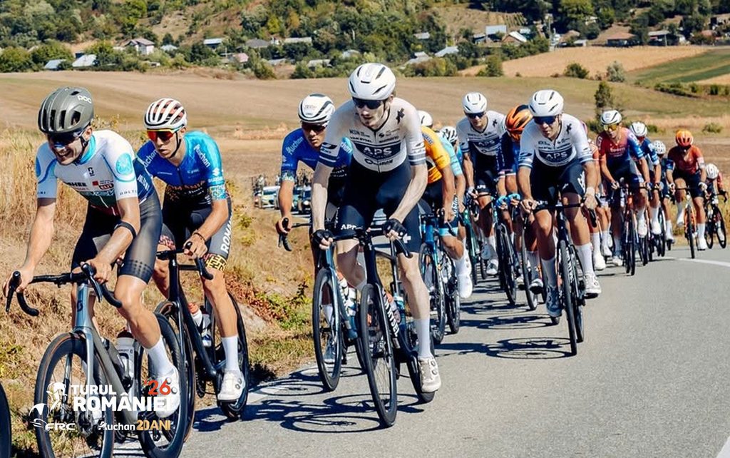 Ronan O'Connor and Matthew Walls moving into position on Stage 2 of the 2026 Tour of Romania. 