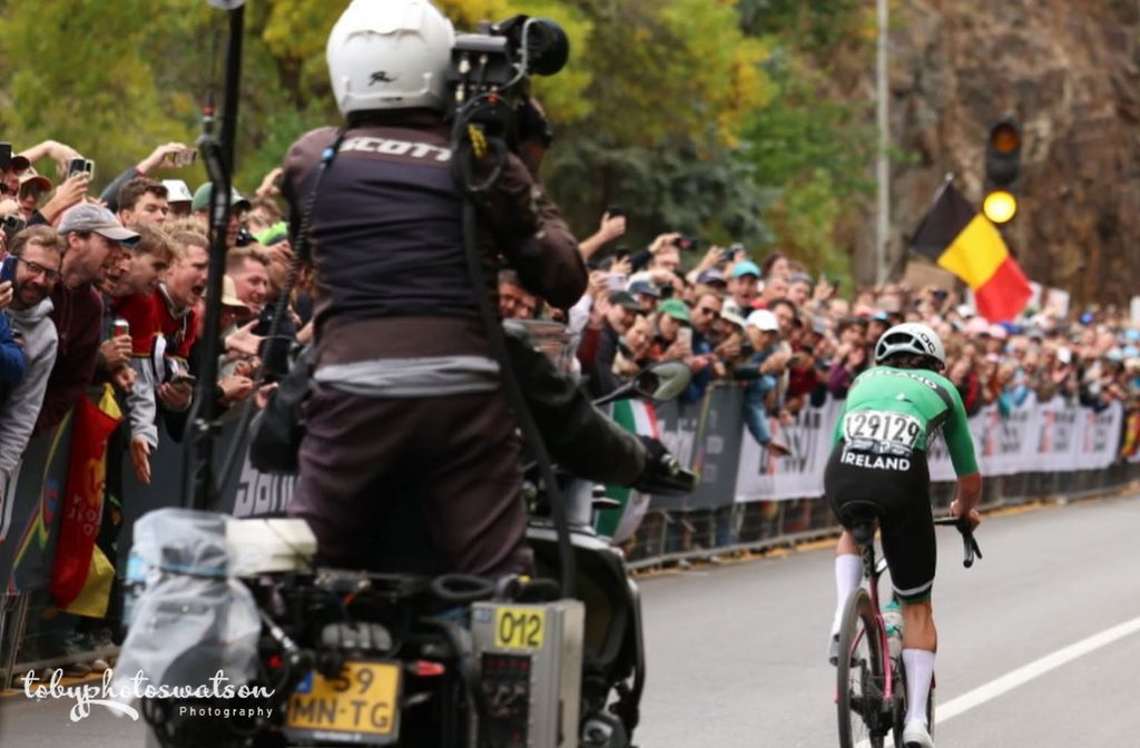 The view that so many riders had at the 2026 Road Race as Ben Healy puts in another attack.