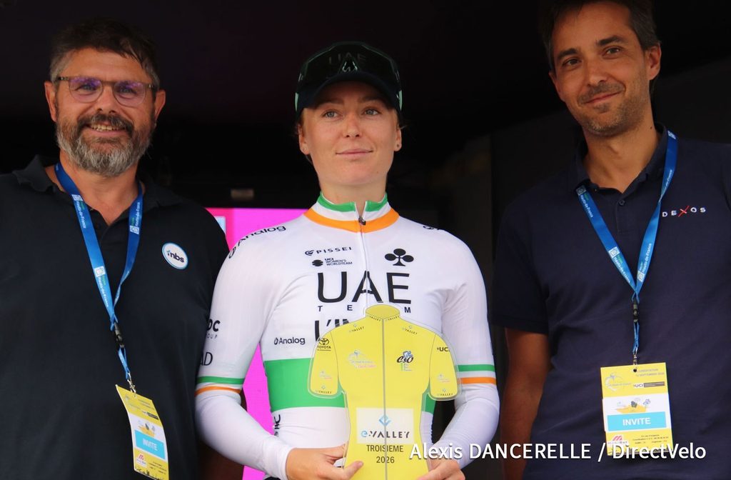 Lara Gillespie, UAE Team L'IMAD, takes 3rd in 2026 Á Travers les Hauts de France. 