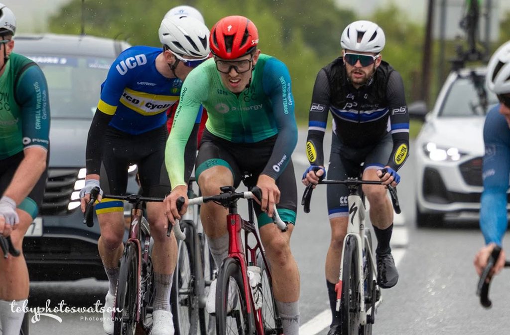 Seán Keane heads up the road in good company on Stage 2 of the 2026 Rás Tailteann.