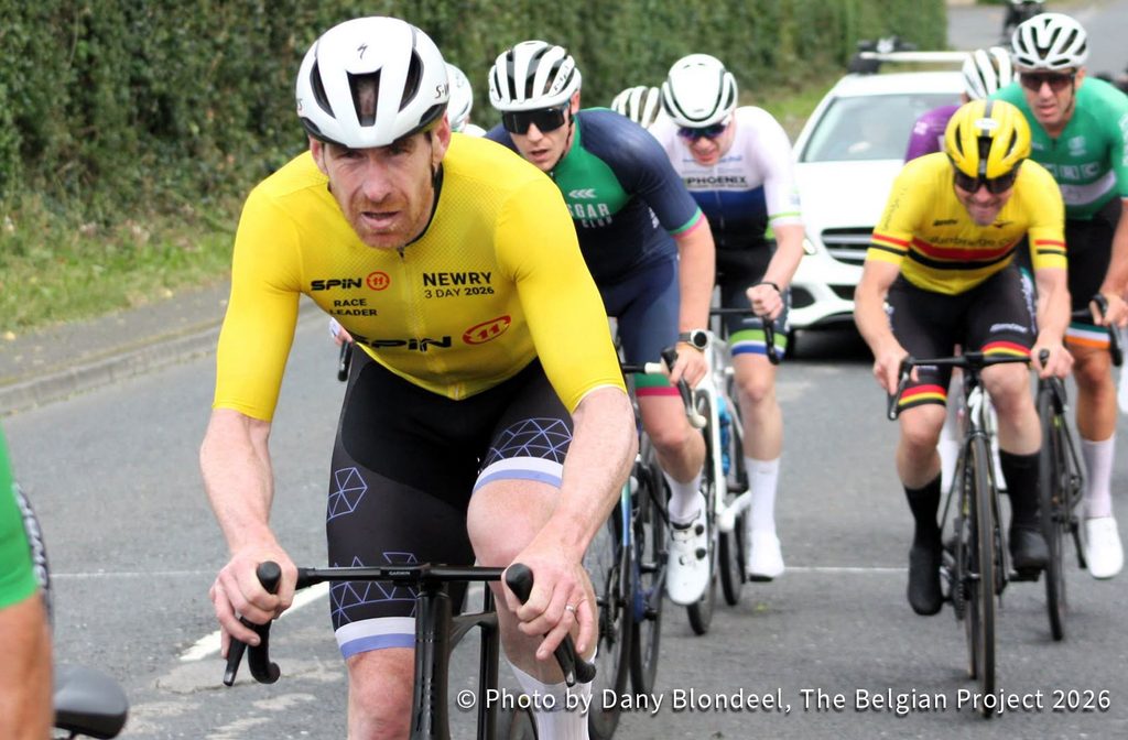 Bryan McCrystal, Bear Cycling, in Yellow on Stage 2 of the Newry 3-day.