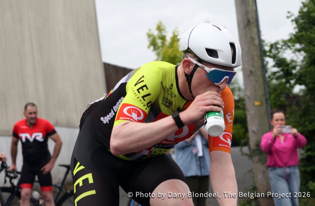 Eoin Clifford refuelling at the 2026 Tour of Mournes at the top of the brutal climb in Rathfriland where he finished 4th.