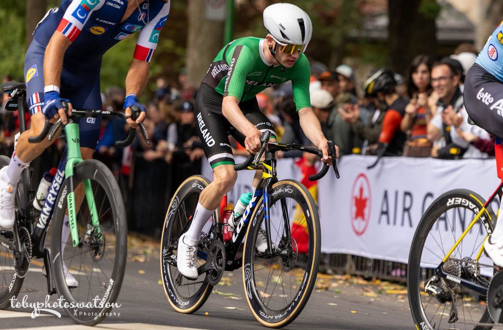 Jamie Meehan after a massive shift for Ireland at the 2026 World Road Race in Montréal.