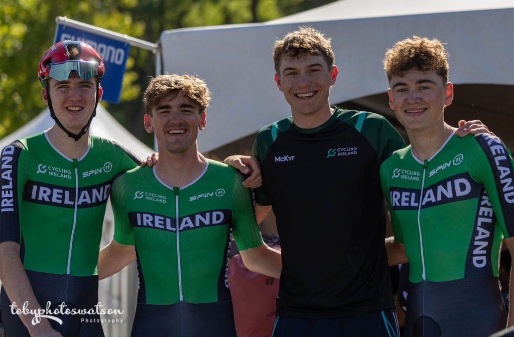 Liam O'Brien, Adam Rafferty, Seth Dunwoody, and David Gaffney at the 2026 World Championships in Montréal.